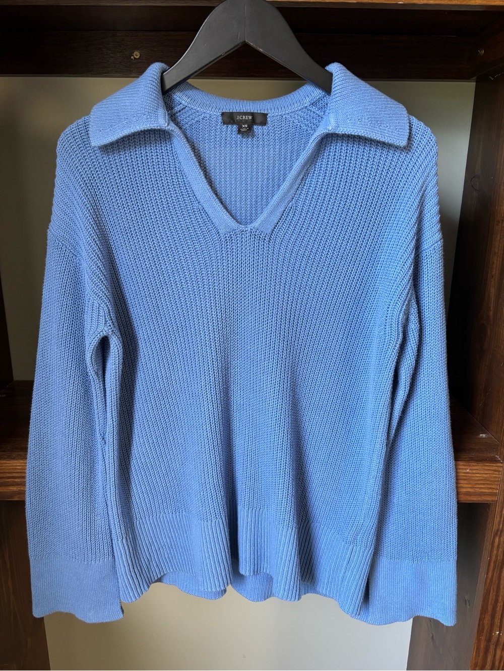 J. Crew Light Blue Collared V-Neck Knit Sweater